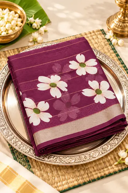 Synthetic Floral Printed Saree with Unstitched Blouse for Women CLW00896WINFRESIZ