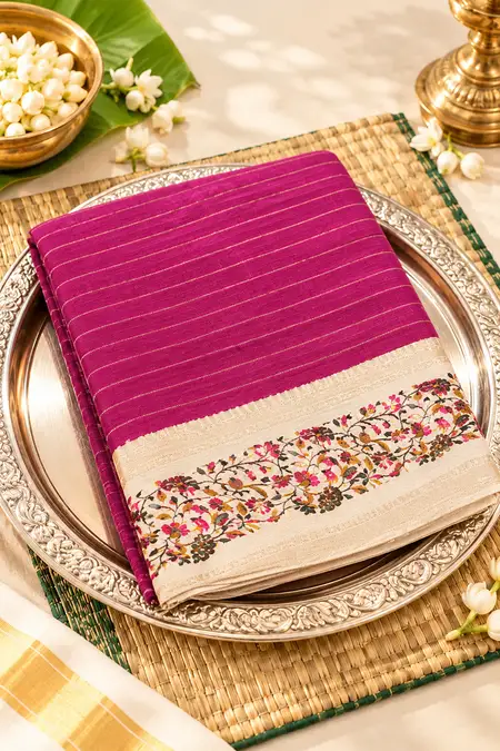 Dola Silk Zari Stripe Saree with Unstitched Blouse for Women