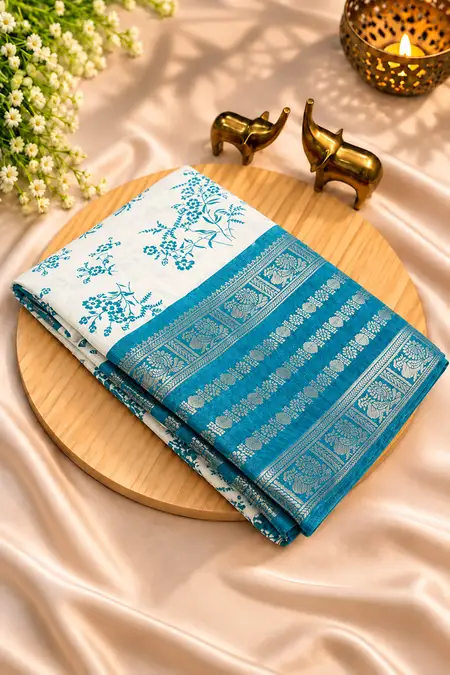 Dola Silk Floral Printed Saree with Unstitched Blouse for Women
