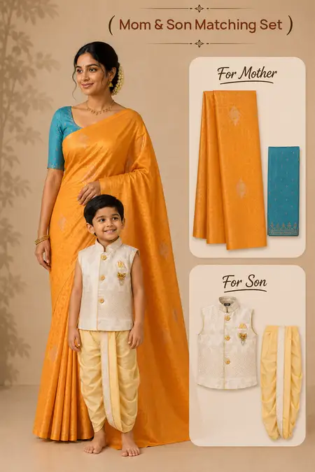 Mom & Son Twinning Combo – Saree with Kurta Panchakacham Set