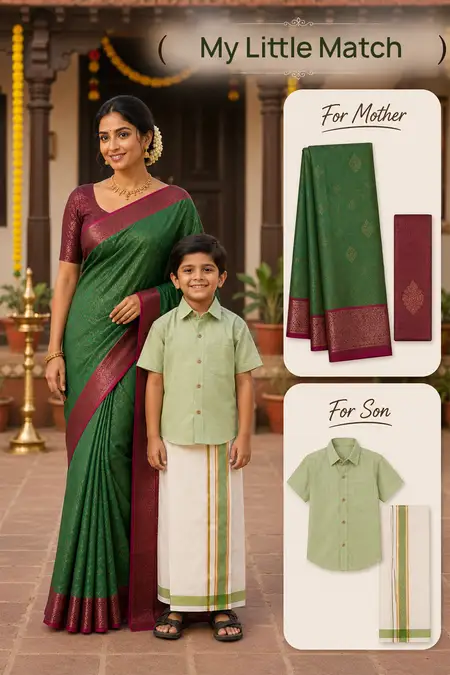 Mom & Son Twinning Combo – Saree with Shirt & Dhoti Set
