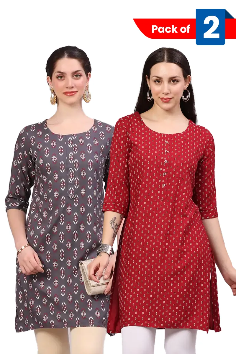 Rayon Printed Kurti for Women - Pack of 2