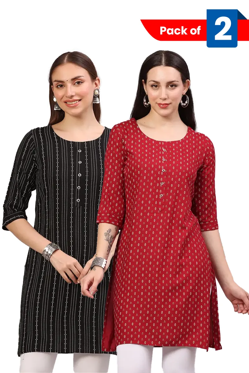 Rayon Printed Kurti for Women - Pack of 2 