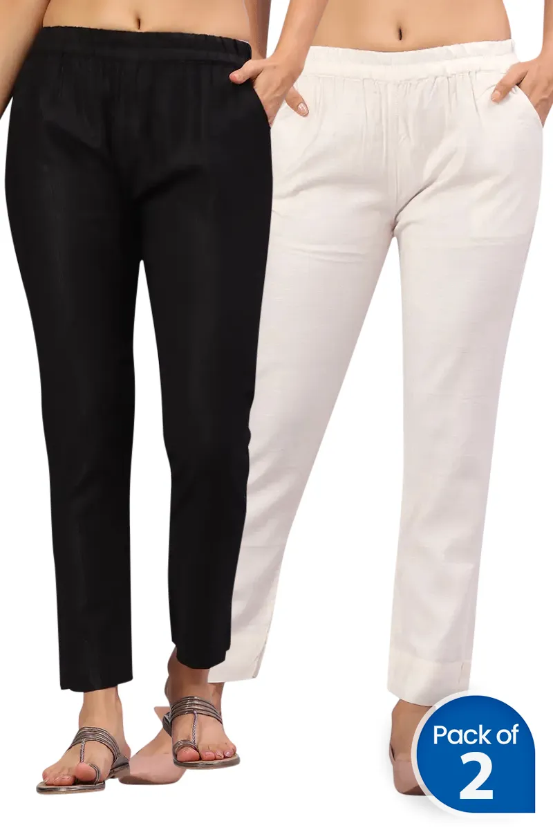 Polyester Solid Kurti Pant for Women - Pack of 2 CLWCOM102MULXL
