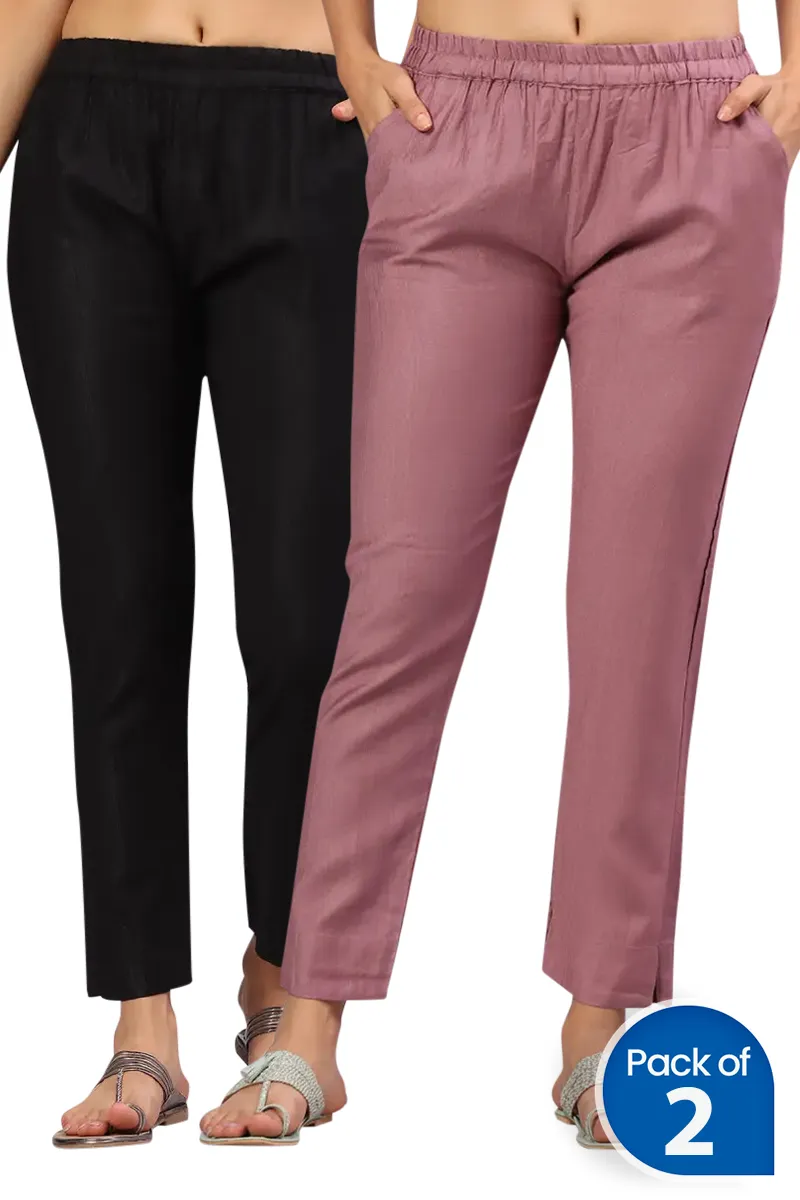 Polyester Solid Kurti Pant for Women - Pack of 2 