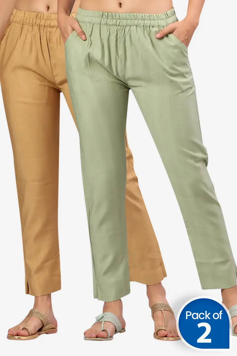 Polyester Solid Kurti Pant for Women - Pack of 2