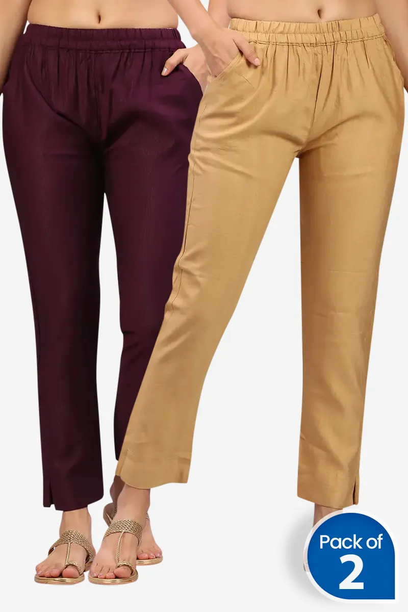 Polyester Solid Kurti Pant for Women - Pack of 2