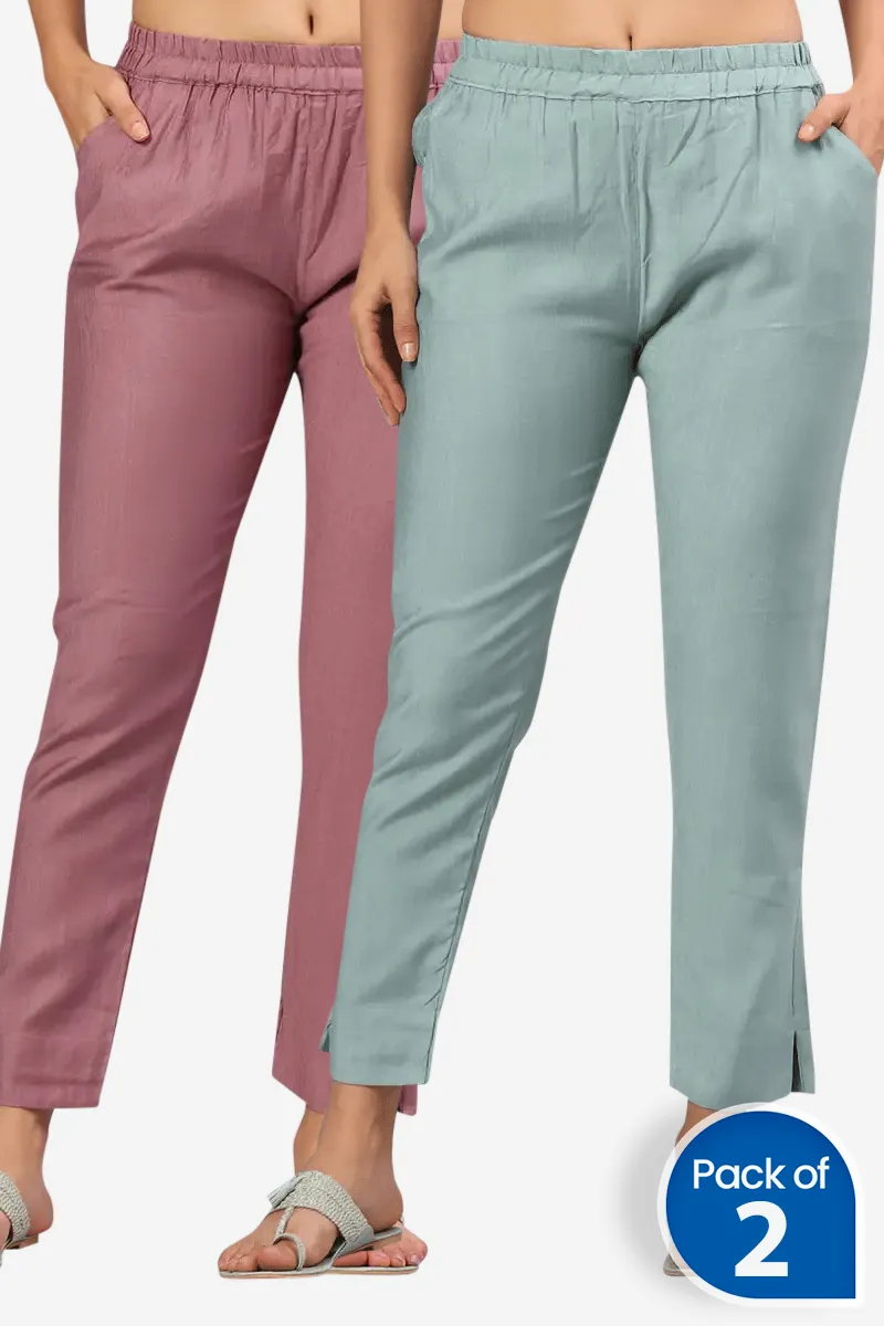Polyester Solid Kurti Pant for Women - Pack of 2 