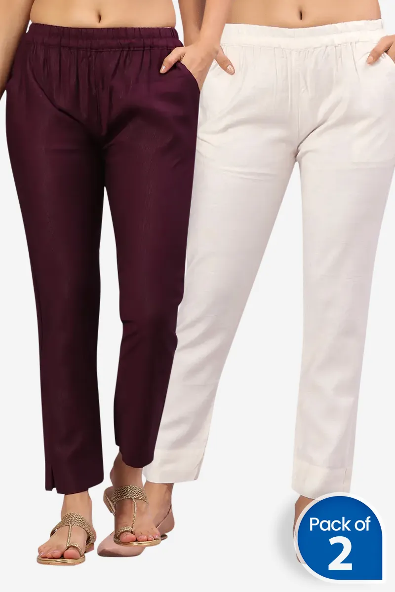 Polyester Solid Kurti Pant for Women - Pack of 2
