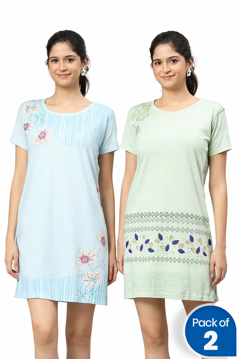 Cotton Printed Night Dress for Women - Pack of 2 CLWCOM172MULXXL