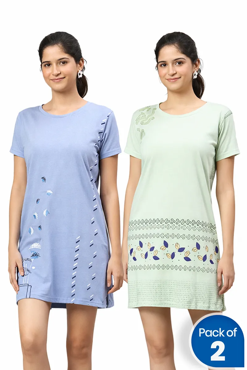 Cotton Printed Night Dress for Women - Pack of 2 