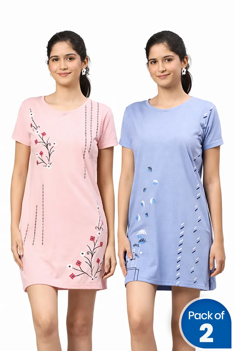 Cotton Printed Night Dress for Women - Pack of 2 CLWCOM174MULL