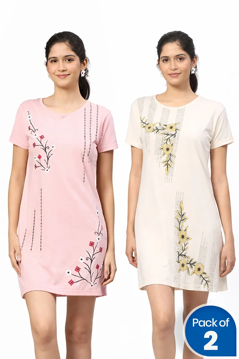 Cotton Printed Night Dress for Women - Pack of 2 CLWCOM175MUL3XL