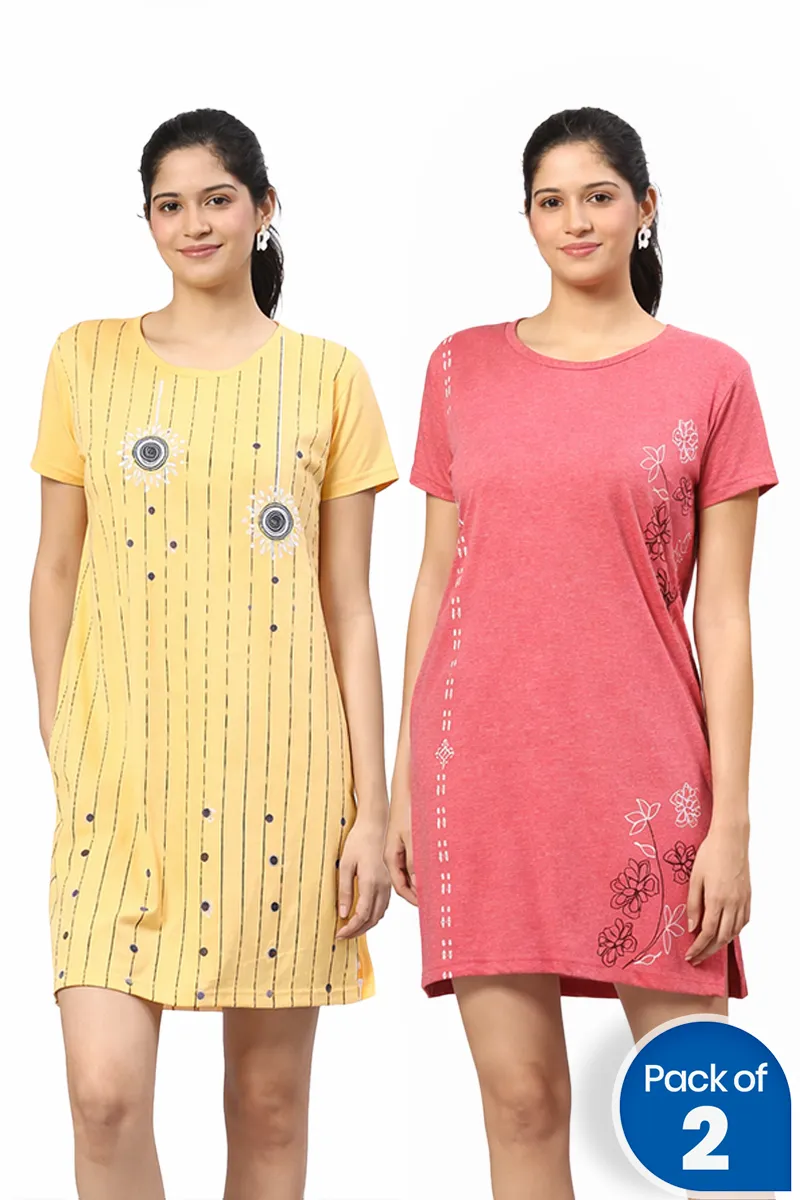 Cotton Printed Night Dress for Women - Pack of 2 CLWCOM179MUL3XL