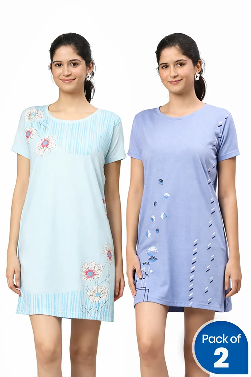 Cotton Printed Night Dress for Women - Pack of 2 CLWCOM182MULL