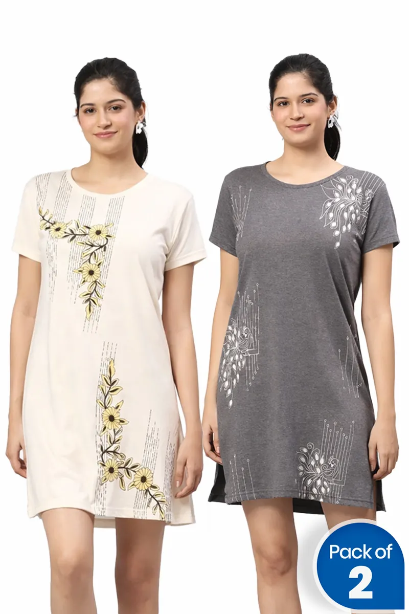Cotton Printed Night Dress for Women - Pack of 2 