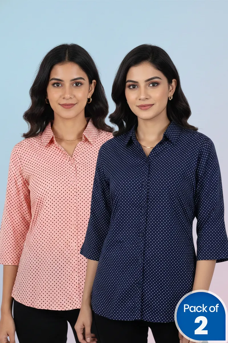 Georgette Polka Dot Print Shirt for Women - Pack of 2 