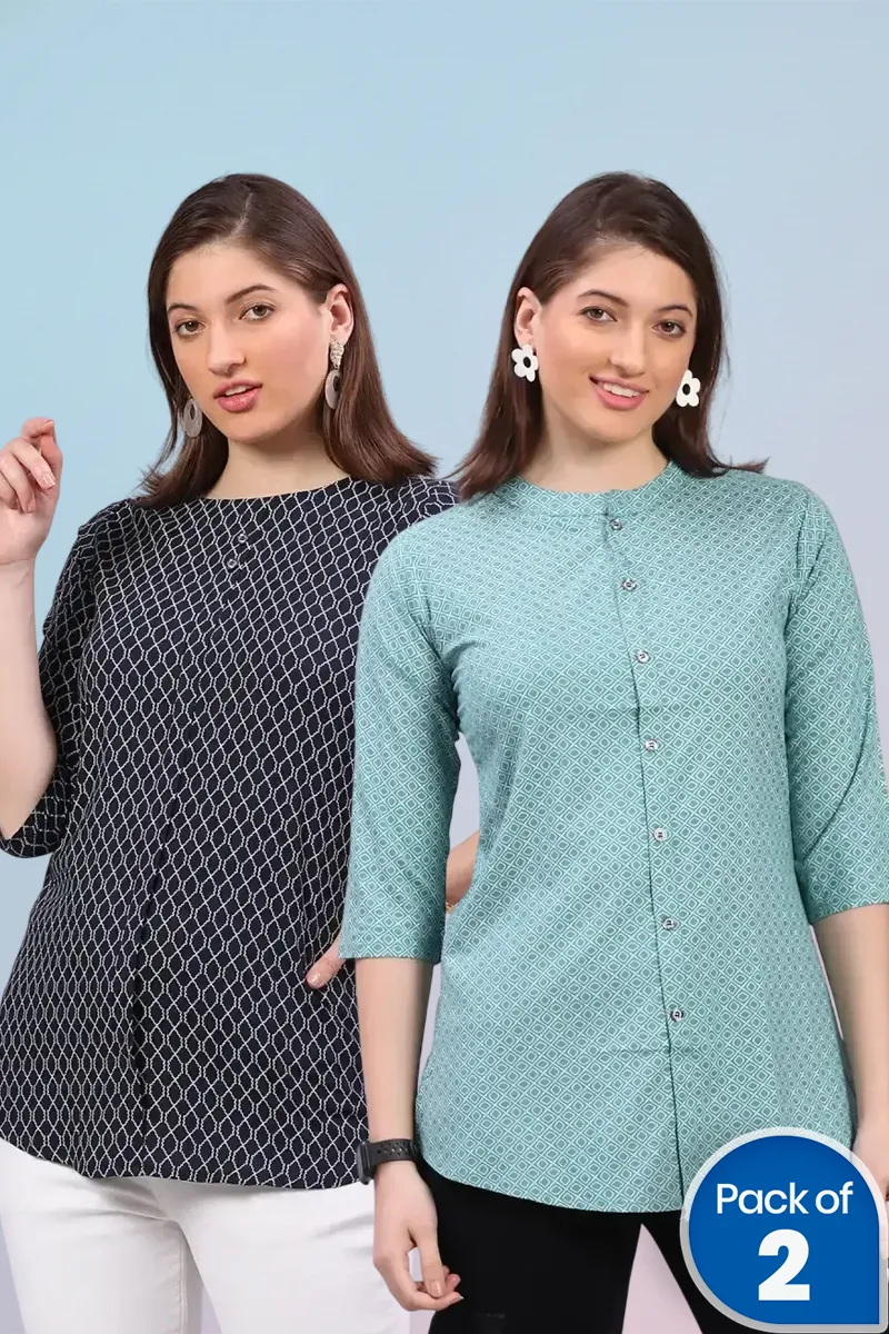 Cotton Blend Abstract Printed Top for Women - Pack of 2 