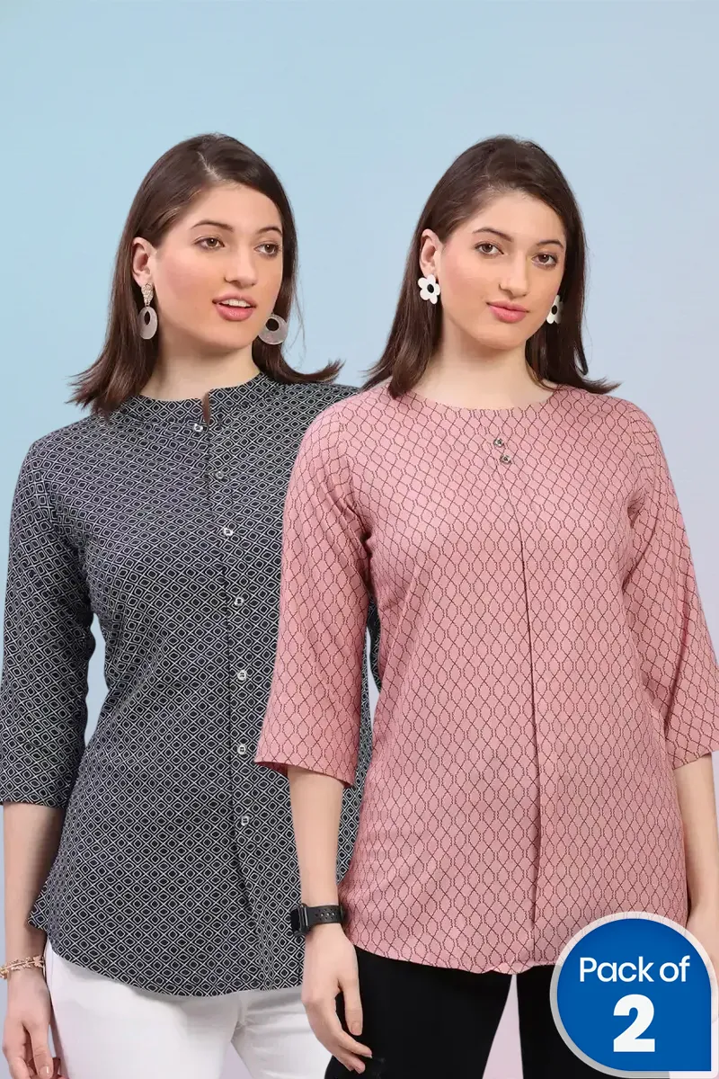 Cotton Blend Abstract Printed Top for Women - Pack of 2 