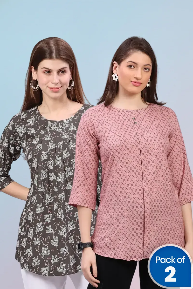 Cotton Blend Printed Top for Women - Pack of 2 