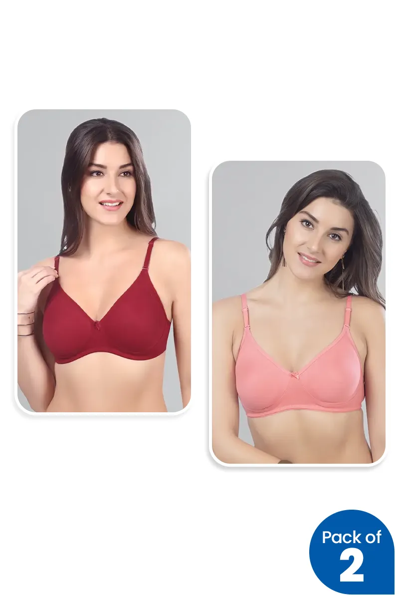 Cotton Non Padded Full Coverage Bra for Women - Pack of 2