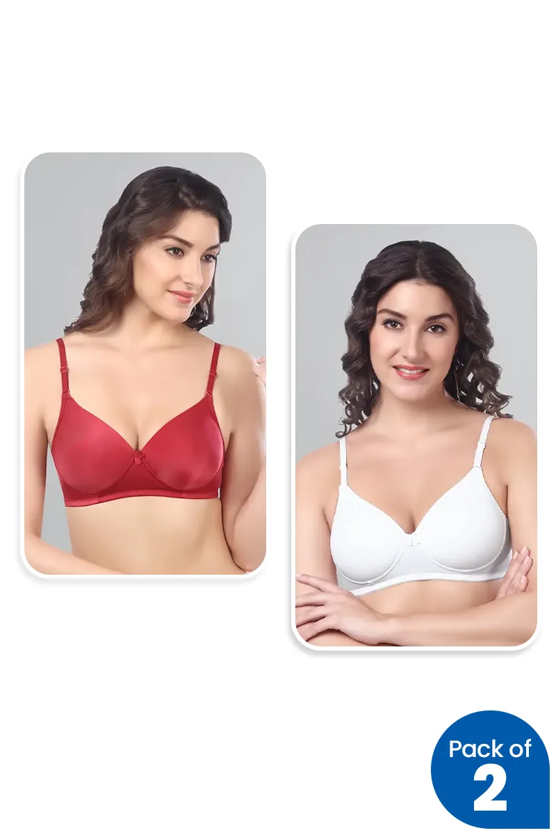 Cotton Blend Solid Padded Bra for Women - Pack of 2 CLWCOM32930