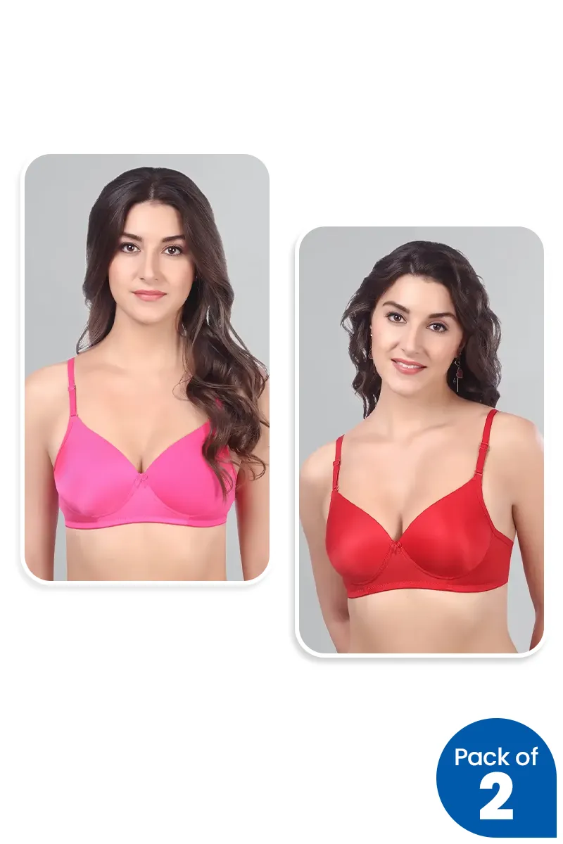 Cotton Blend Solid Padded Bra for Women - Pack of 2