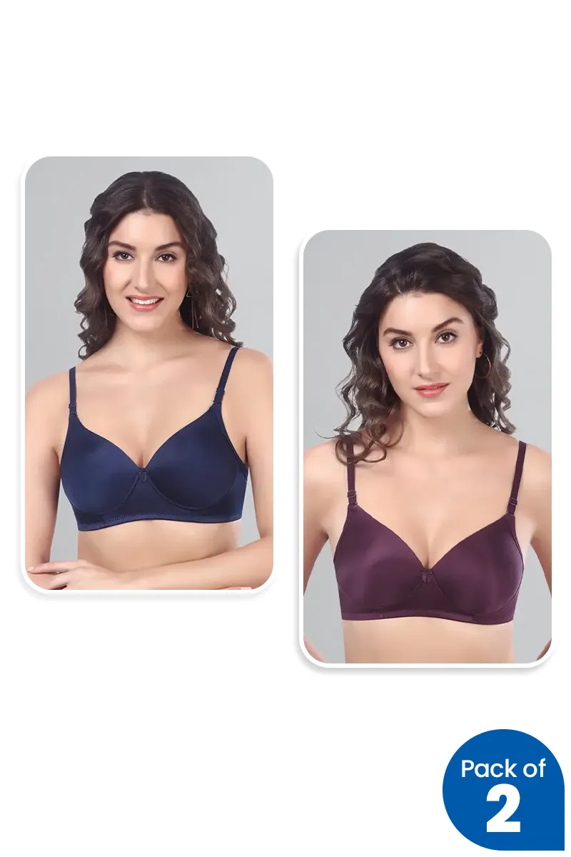 Cotton Blend Solid Padded Bra for Women - Pack of 2