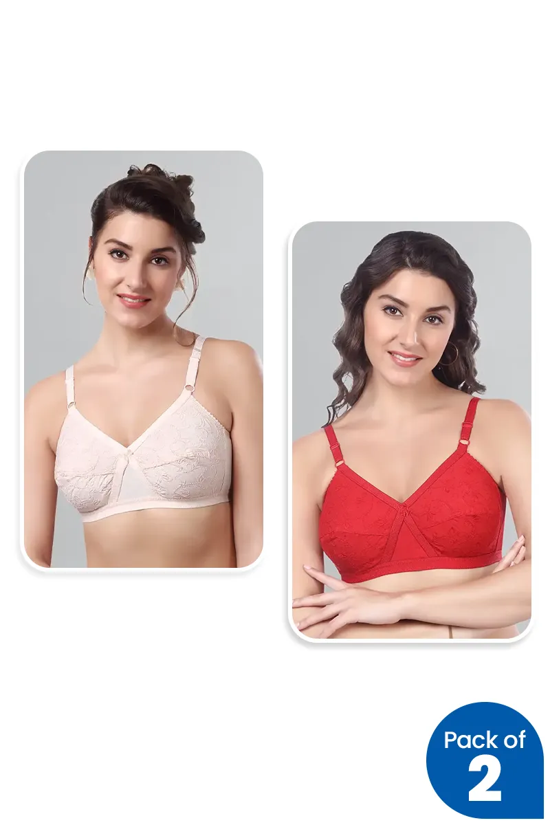 Cotton Embroidered Non Padded Bra for Women - Pack of 2 CLWCOM33340