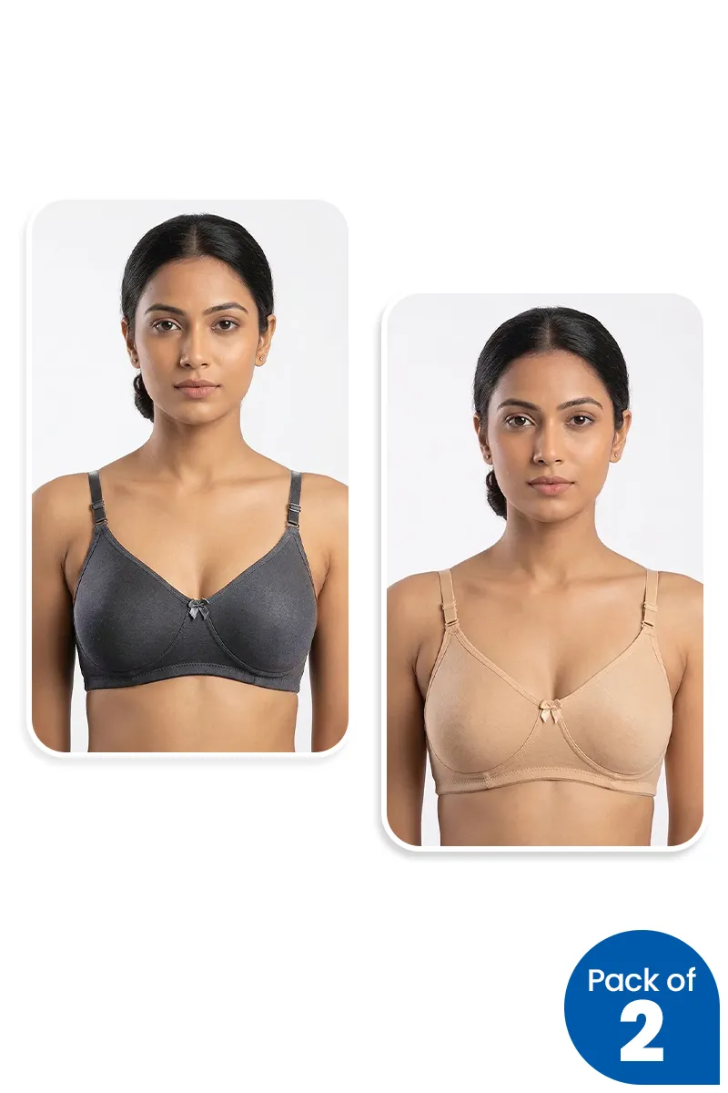 Cotton Blend Non Padded Bra for Women - Pack of 2