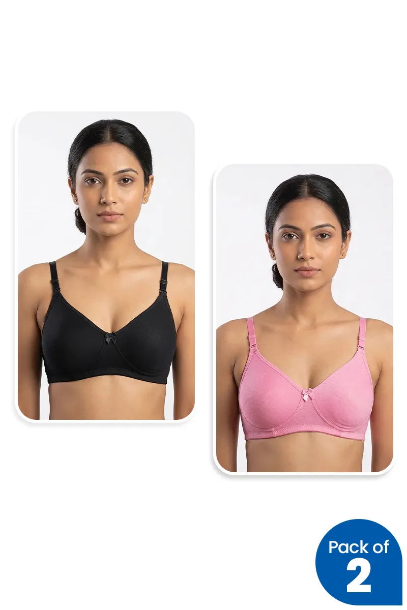 Cotton Blend Non Padded Bra for Women - Pack of 2 CLWCOM33538