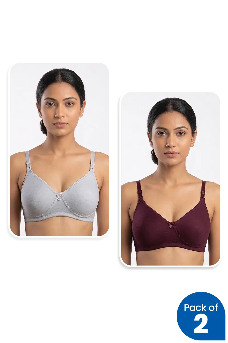 Cotton Blend Non Padded Bra for Women - Pack of 2 CLWCOM33740