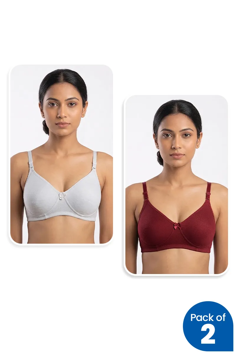 Cotton Blend Non Padded Bra for Women - Pack of 2