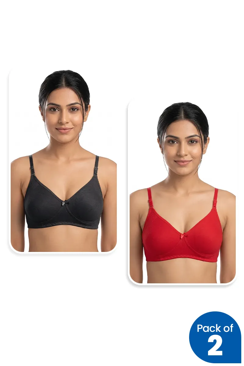 Cotton Blend Non Padded Bra for Women - Pack of 2