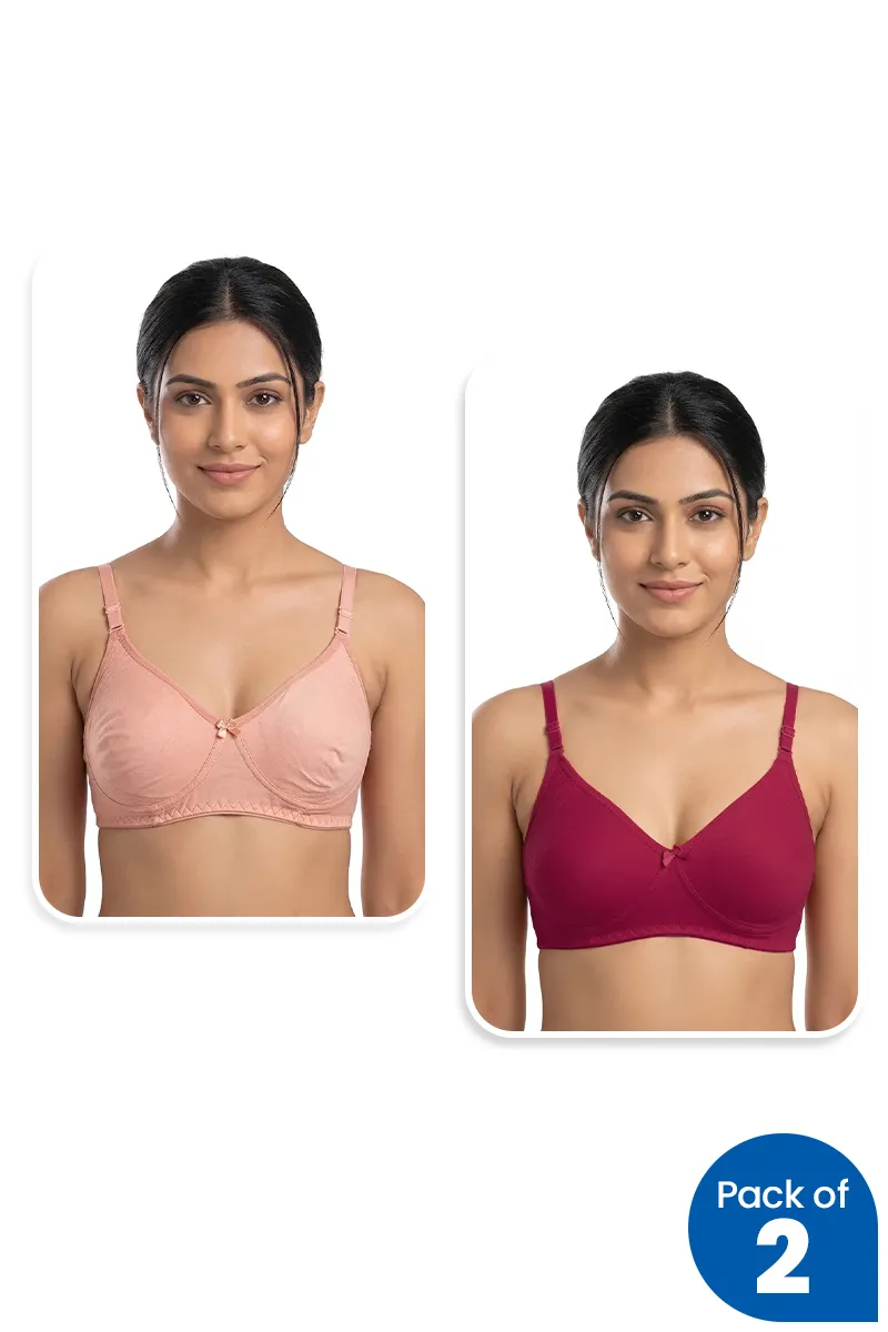 Cotton Blend Non Padded Bra for Women - Pack of 2