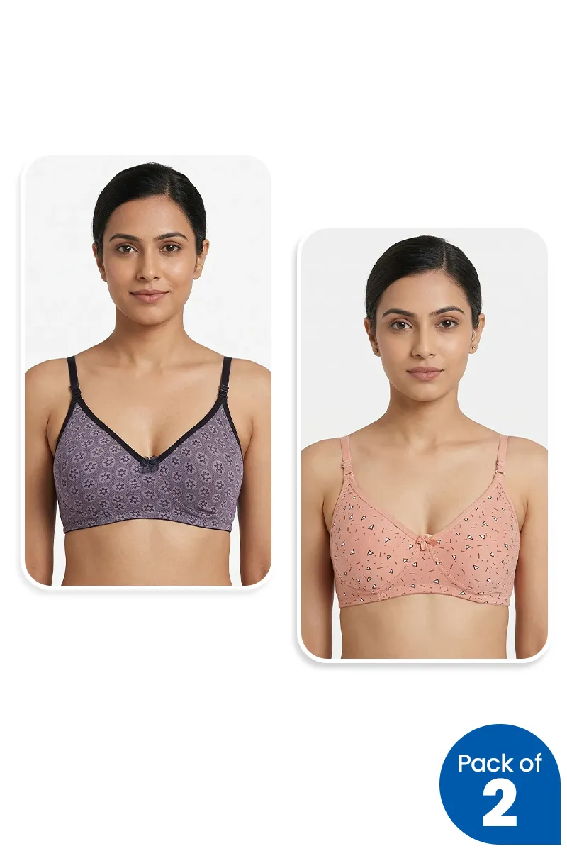 Cotton Blend Non Padded Printed Bra for Women - Pack of 2