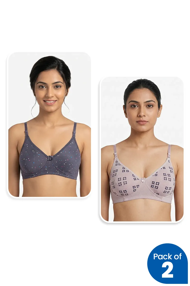 Cotton Blend Printed Non Padded Bra for Women - Pack of 2 