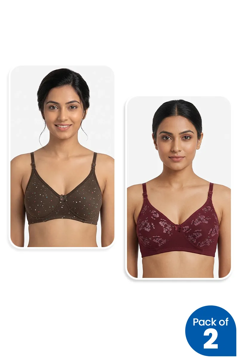 Cotton Blend Printed Non Padded Bra for Women - Pack of 2