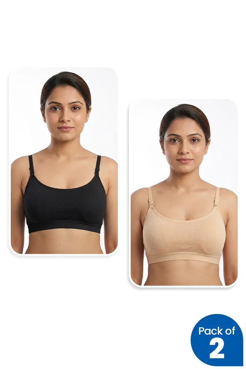 Cotton Blend Padded Sports Bra for Women - Pack of 2