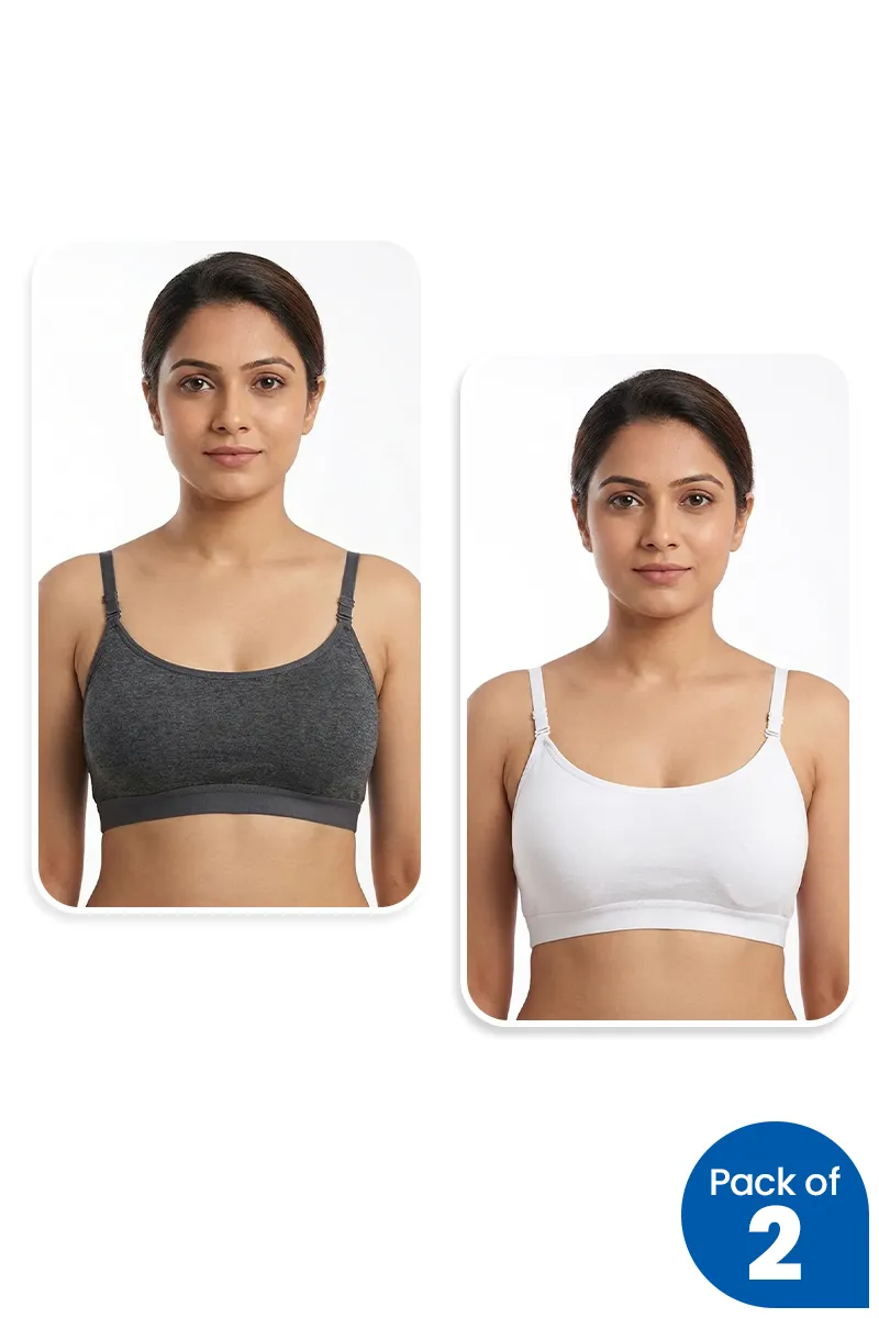 Cotton Blend Padded Sports Bra for Women - Pack of 2 CLWCOM35636