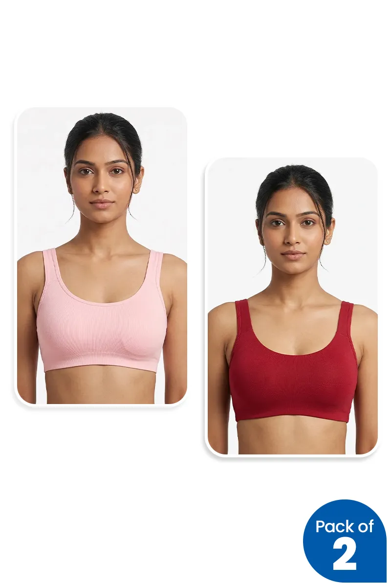 Cotton Blend Solid Sports Bra for Women - Pack of 2 