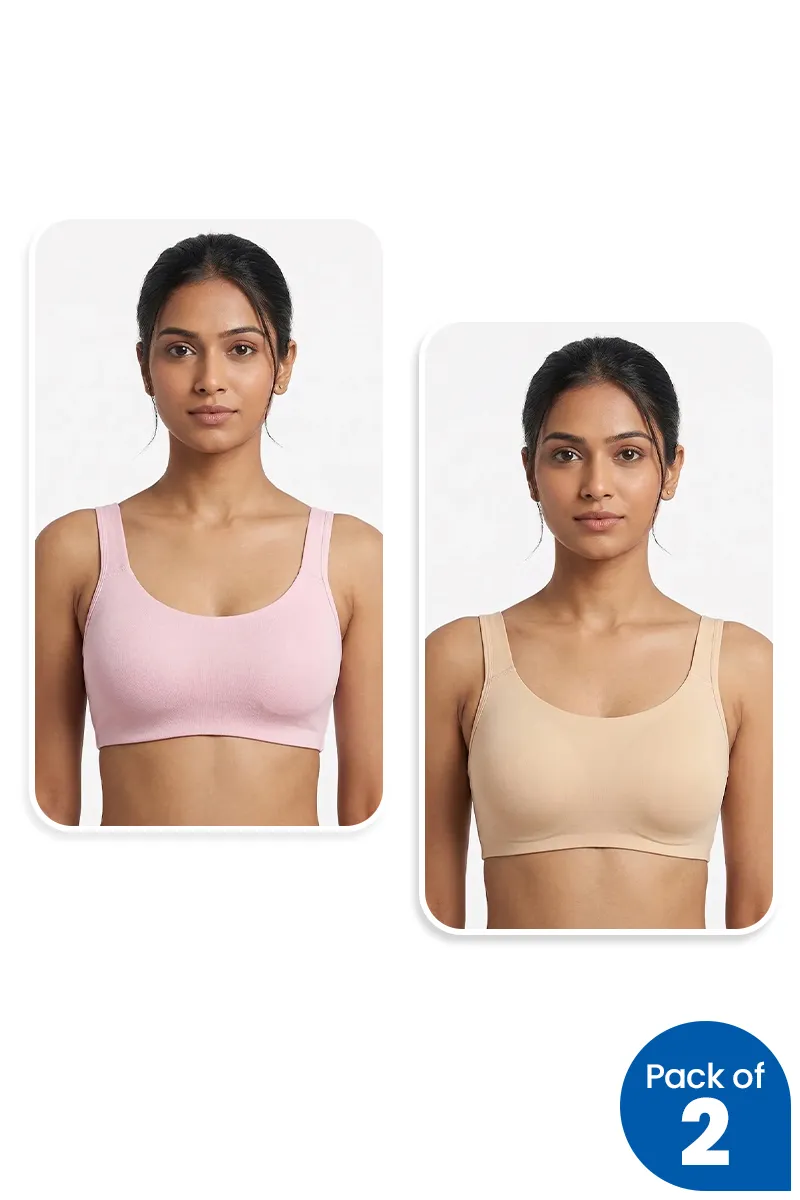 Cotton Blend Solid Sports Bra for Women - Pack of 2 