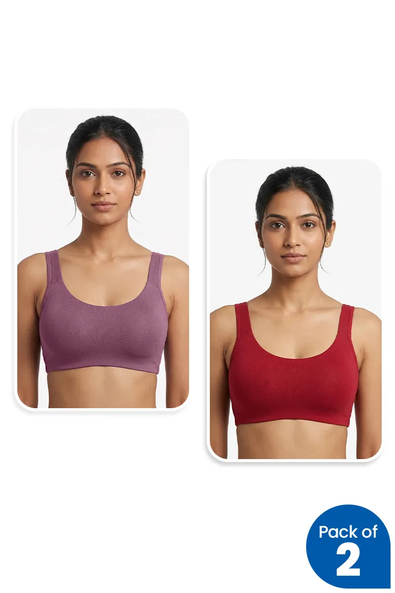 Cotton Blend Solid Sports Bra for Women - Pack of 2 