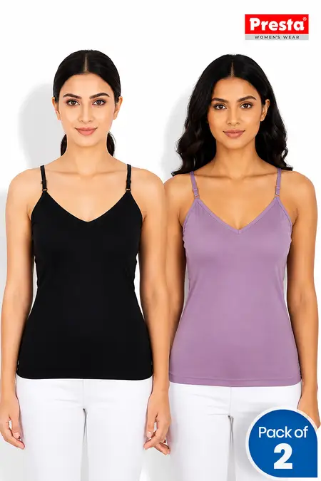 Cotton Solid Camisole for Women - Pack of 2