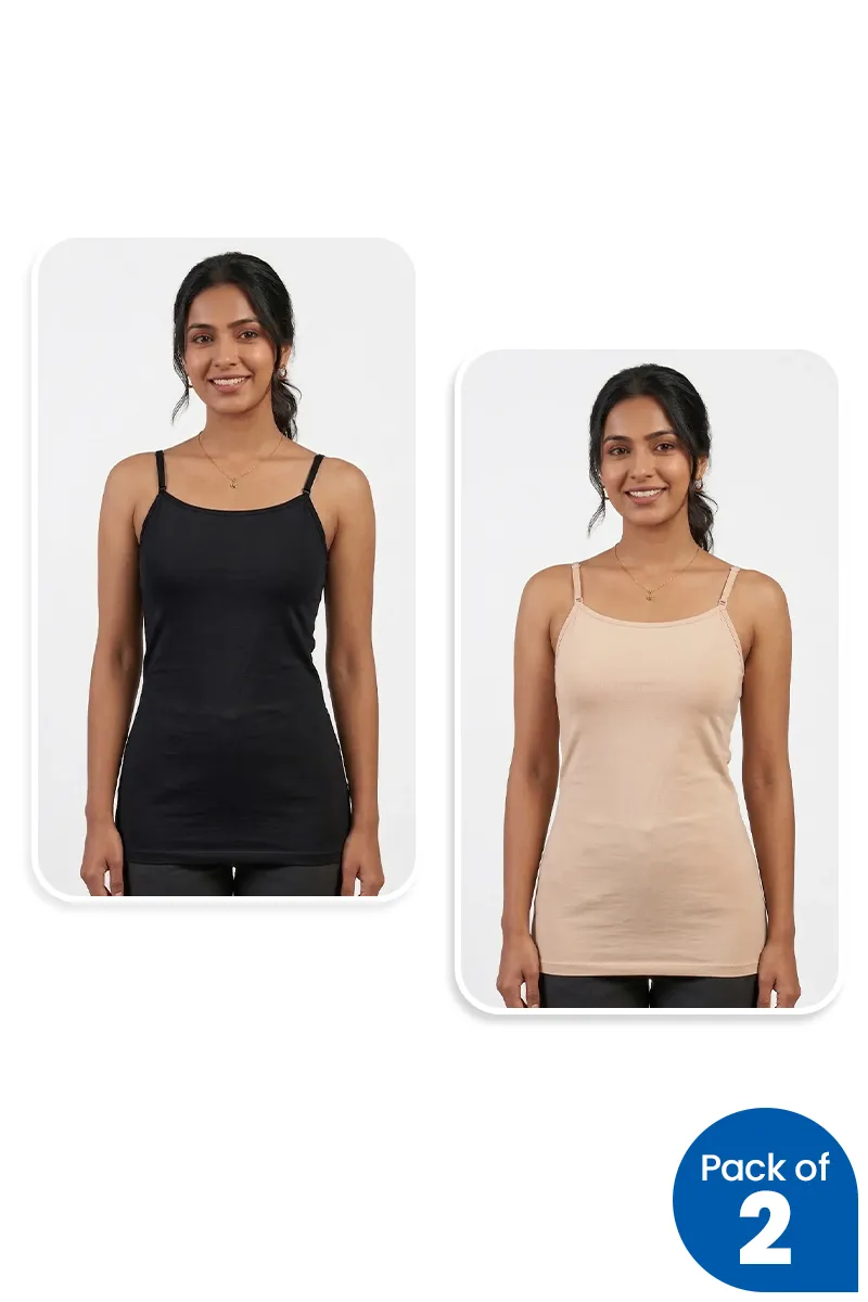 Cotton Lycra Solid Camisole for Women - Pack of 2