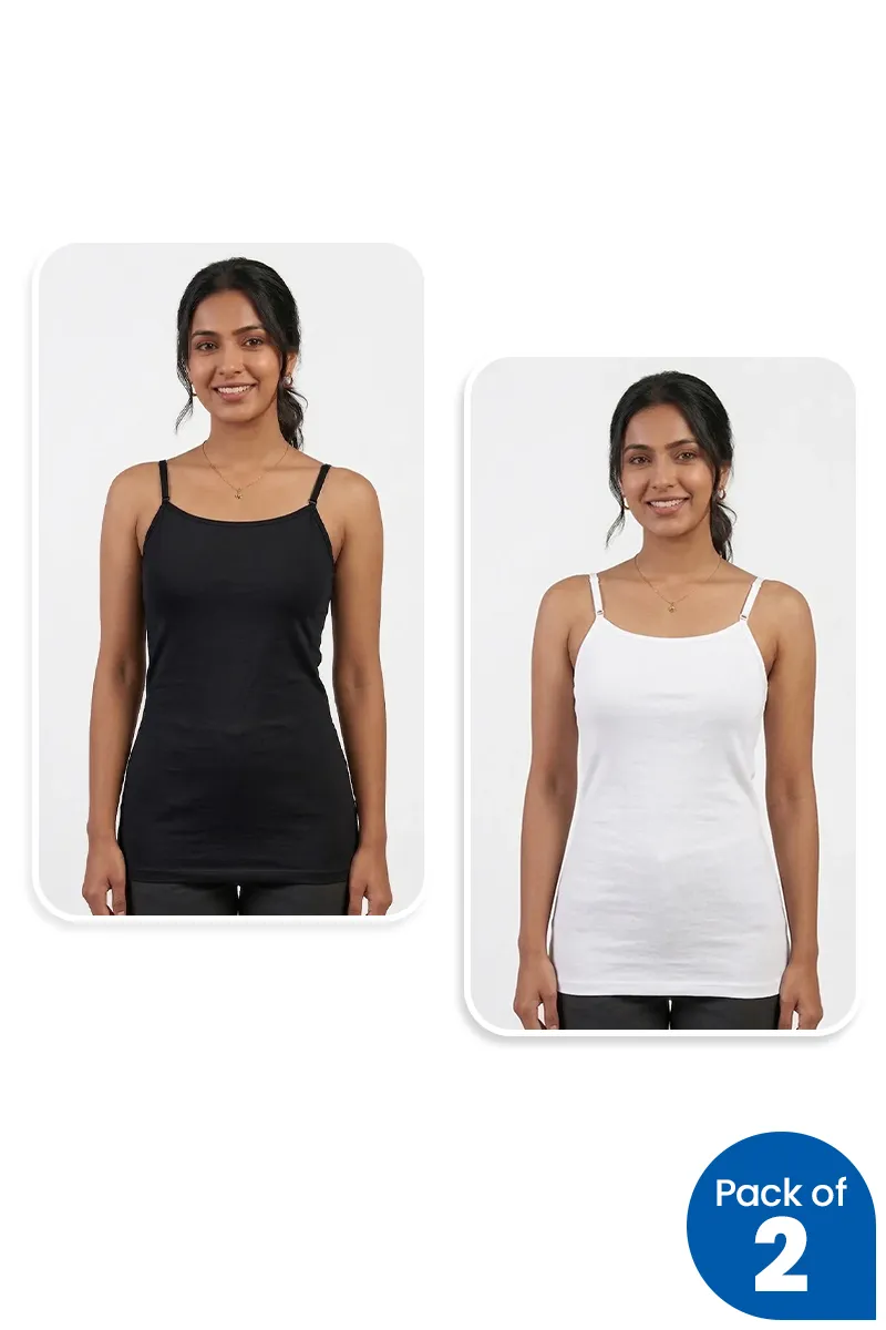 Cotton Lycra Solid Camisole for Women - Pack of 2