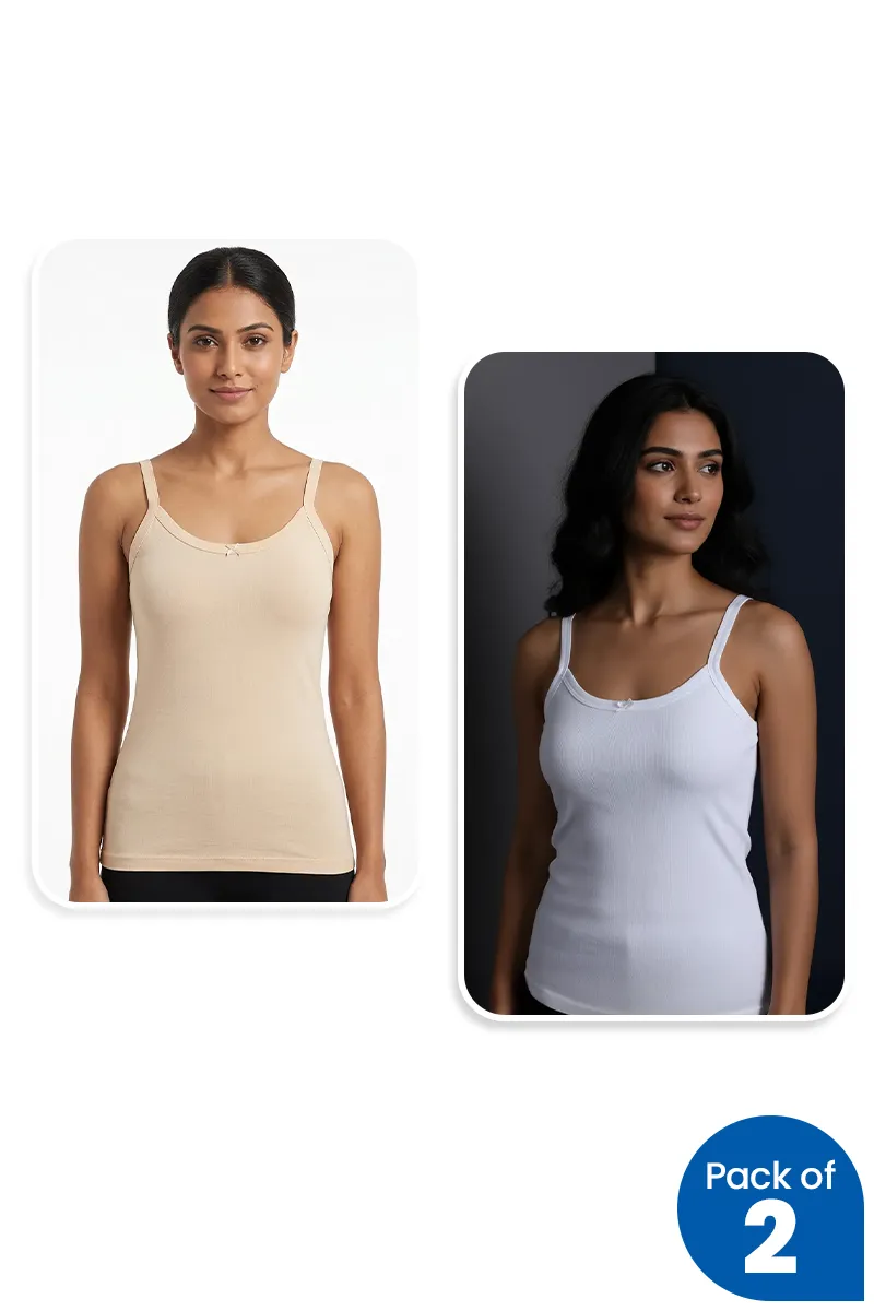 Cotton Blend Solid Camisole for Women - Pack of 2 CLWCOM369XL