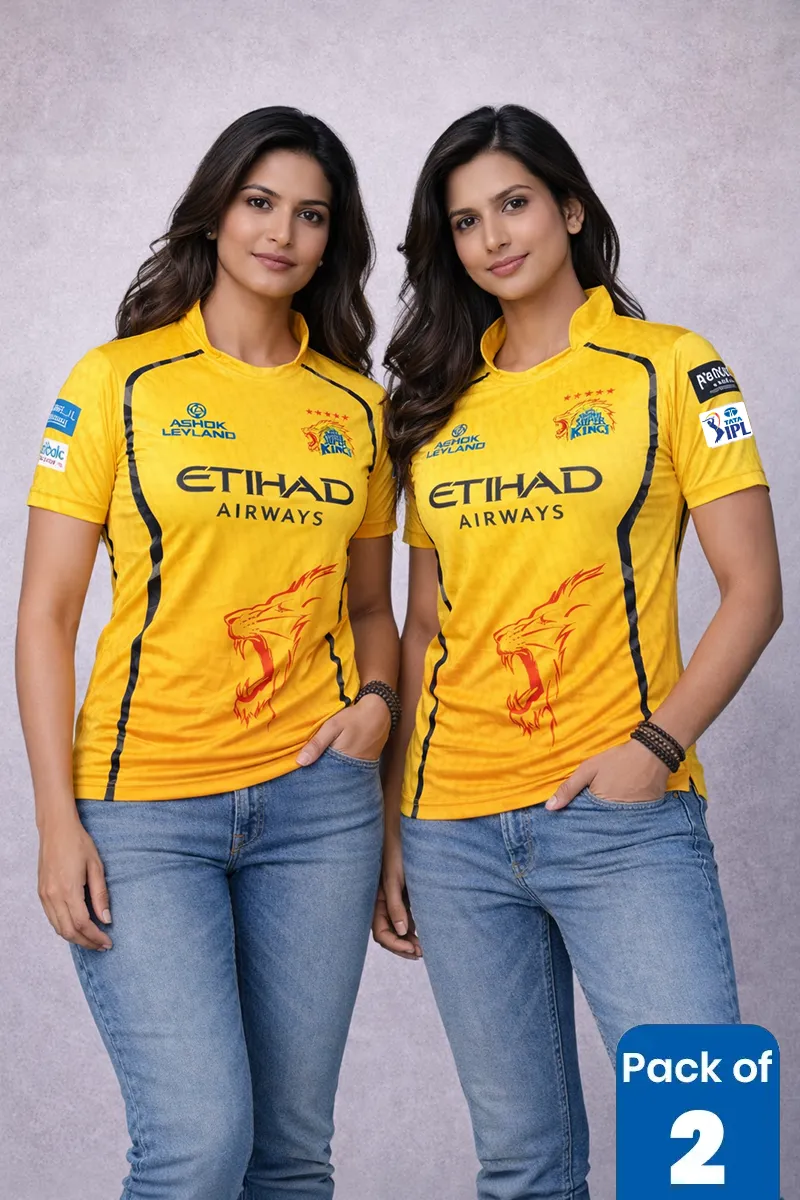 Polyester IPL CSK Jersey T-shirt for Women - Pack of 2 CLWCOM37136