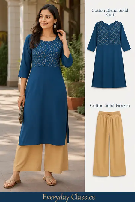 Office Wear Essentials Combo for Women - Kurti with Palazzo