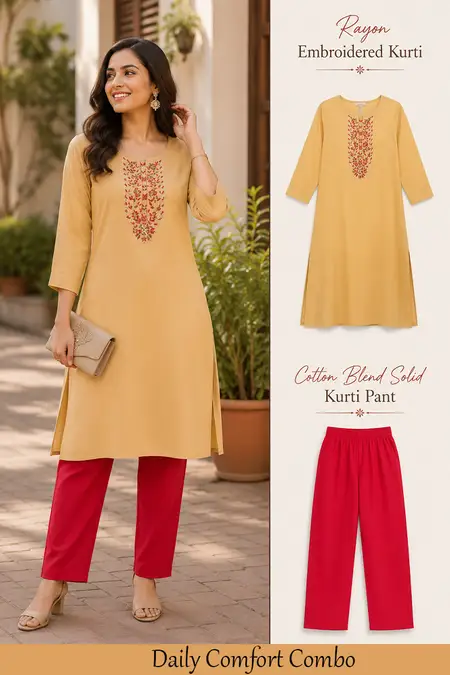 Office Wear Essentials Combo for Women - Kurti with Pant